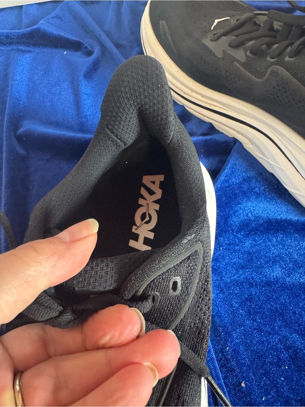 Hoka One One Clifton 10 Black Athletic Shoes with White Logo - Picture 8 of 10
